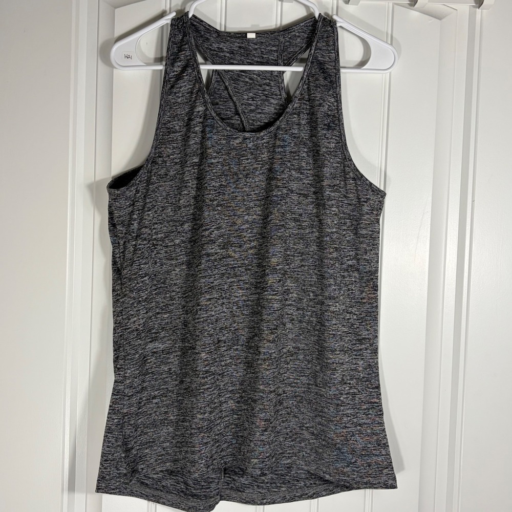 Ictive Womens Space Dye Racerback Tank Top Gray Keyhole Activewear Large